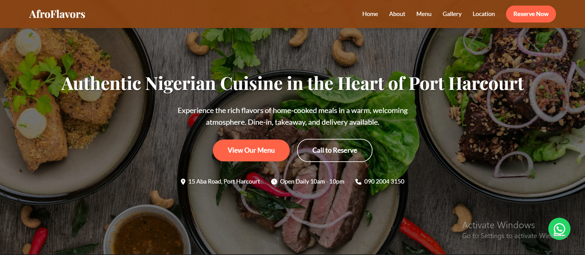Restaurant Website Screenshot